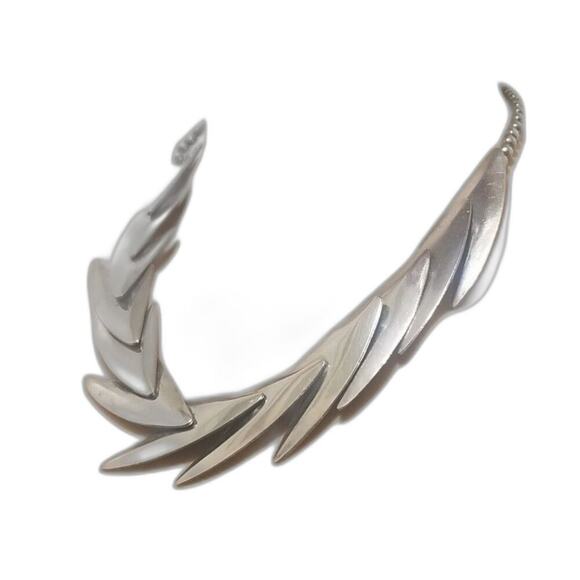 80s Vintage Silver Tone Stacked V Shape Serpentine Statement Ball Chain Necklace - Picture 3 of 7